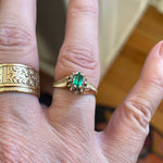 Emerald Diamond Halo Ring - 10k Gold - Vintage
