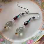 Prehnite Earrings - Lavender Moon Quartz, Garnet and Sleeping Beauty Turquoise- Sterling Silver - Handmade