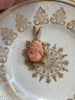 carved-coral-cameo-diamond-surround-14k-gold-vintage