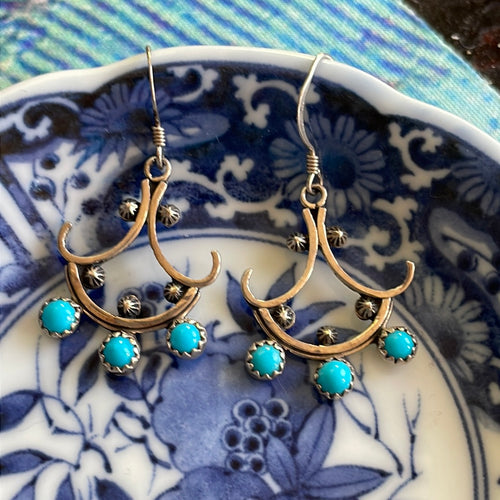 Turquoise Flourish Earrings - Sterling Silver - Vintage