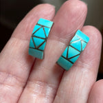 turquoise-inlay-half-hoops-sterling-silver-vintage