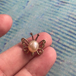 Pearl Butterfly Pendant - 14k Gold - Vintage