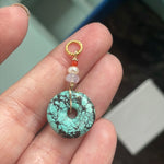 Turquoise Pendant - Moon Quartz, Pearl and Coral - Gold Filled - Handmade