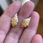 Diamond Cut Leaf Earrings - 14k Gold - Vintage