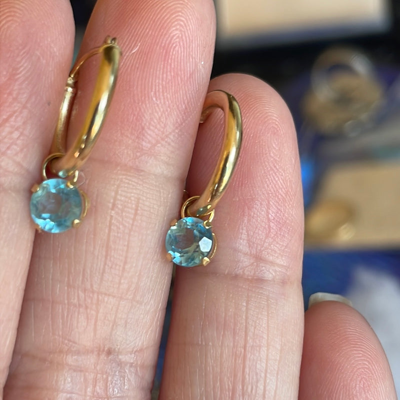Blue Topaz Hoop Earrings - 14k Gold - Vintage