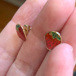 Enamel Strawberry Earrings - 14k Gold - Vintage