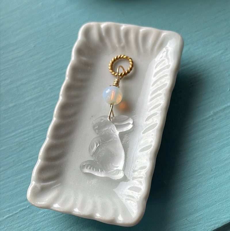 Glass Rabbit Pendant - Opal Glass - Gold Filled - Handmade
