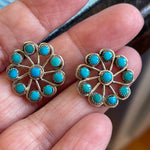 Turquoise Petit Point Earrings - Sterling Silver - Vintage