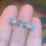 Enamel Dragonfly Stud Earrings - 14k Gold - Vintage
