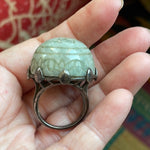Carved Jade Dome Ring - Sterling Silver - Vintage