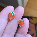 Enamel Strawberry Earrings - 14k Gold - Vintage