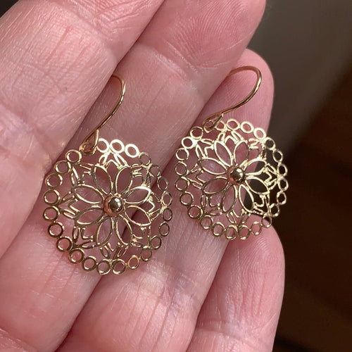 Mandala Earrings - 14k Gold - Vintage