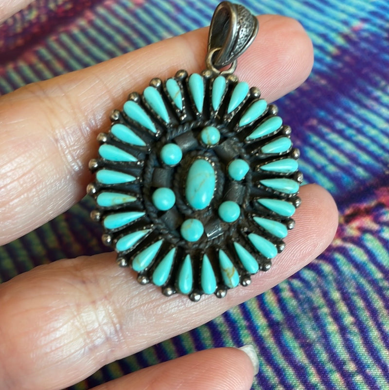 turquoise-petit-point-pendant-sterling-silver-vintage