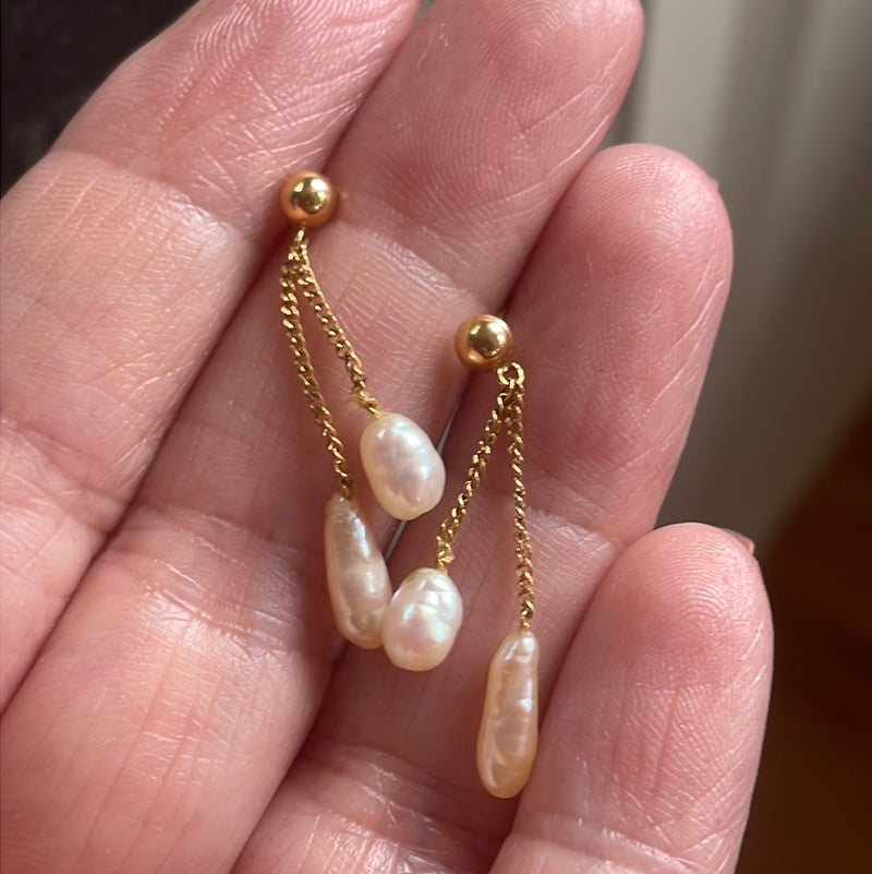 Pearl Chain Earrings -14k Gold - Vintage - As Is