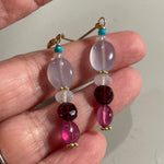 Chalcedony Earrings - Pink Sapphire, Garnet, Moon Quartz, Opal and Turquoise - Gold Filled - Handmade