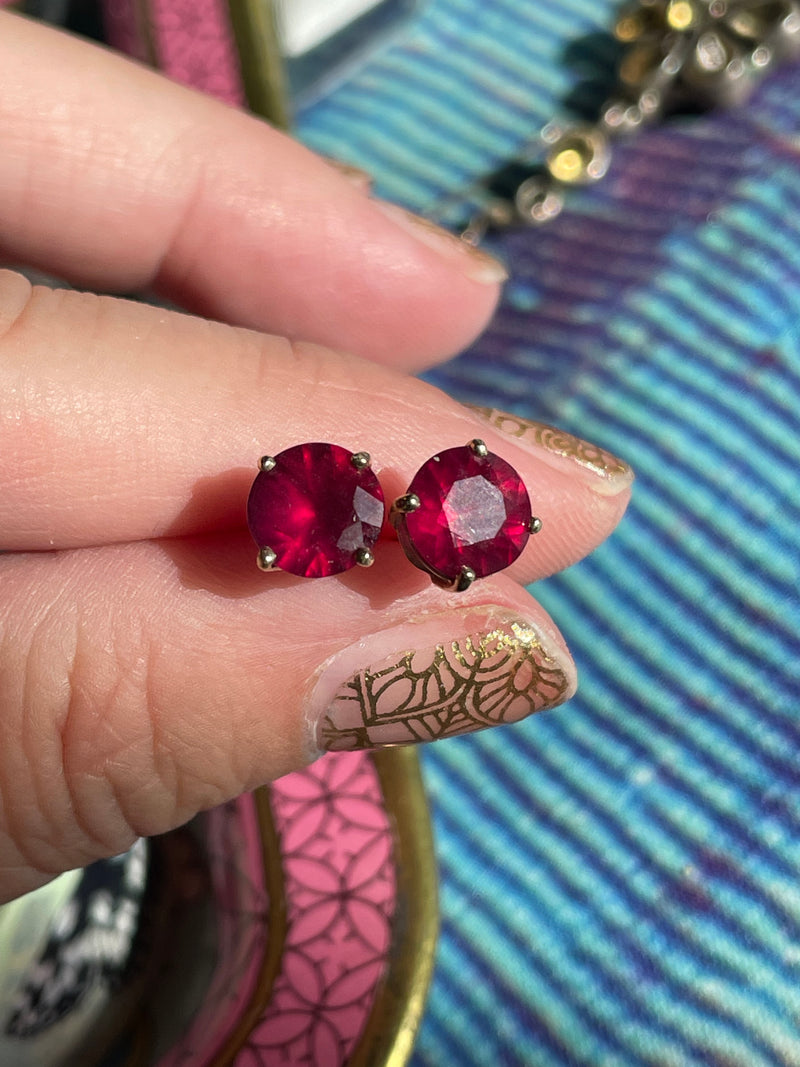 Natural Dark Red Ruby Earring Deep Red Genuine Ruby Studs 