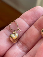 Puffy Heart Drop Earrings - 14k Gold - Vintage