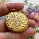 Engraved Flower Locket - Gold Filled - Antique locket