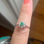 Emerald Diamond Flower Ring - 14k White Gold - Vintage