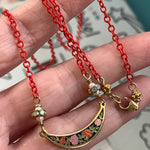 Cloisonné Necklace - Red Enamel Chain - Handmade