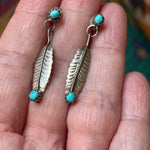 Turquoise Feather Earrings - Sterling Silver - Vintage
