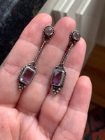 Moonstone Amethyst Earrings - Sterling Silver - Vintage