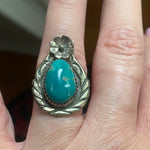 Turquoise Flower Ring - Native American - Sterling Silver - Vintage
