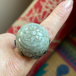 Carved Jade Dome Ring - Sterling Silver - Vintage