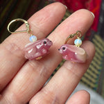 Glass Rabbit Earrings  - Pink - Opal Glass Beads - Gold Filled - Handmade