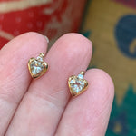 Aquamarine Heart Earrings - Diamond - 10k Gold - Vintage