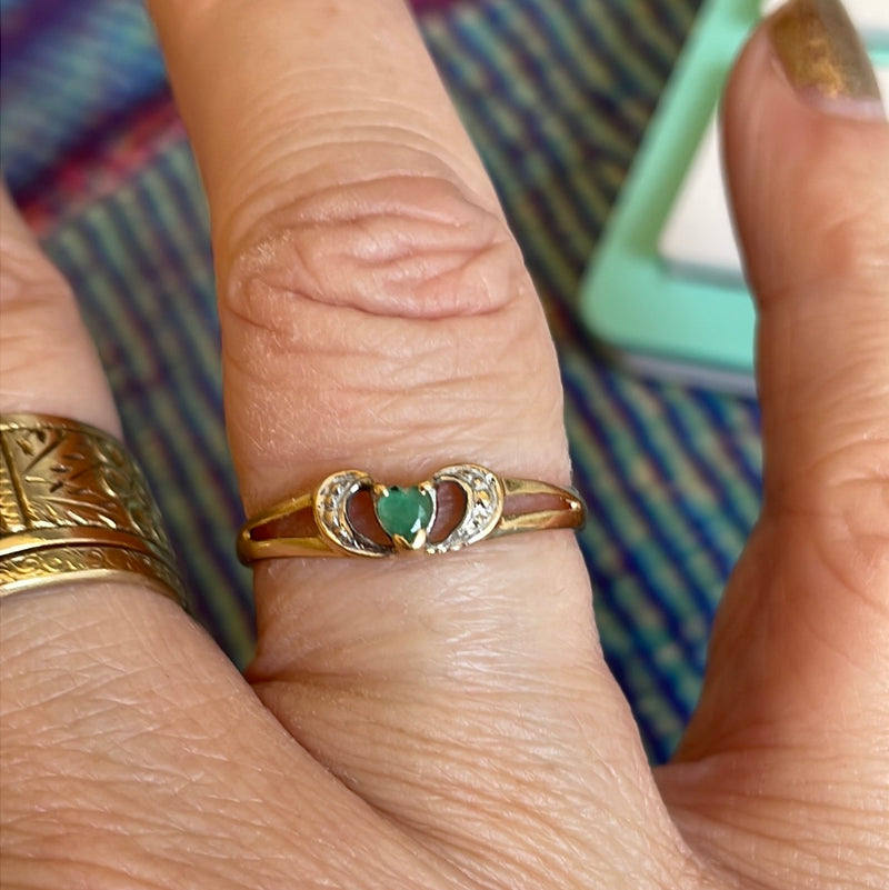 Emerald Heart Ring - 10k Gold - Vintage