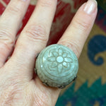 Carved Jade Dome Ring - Sterling Silver - Vintage