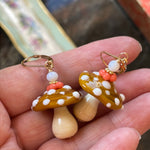 Glass Mushroom Earrings - Gold Filled - Handmade