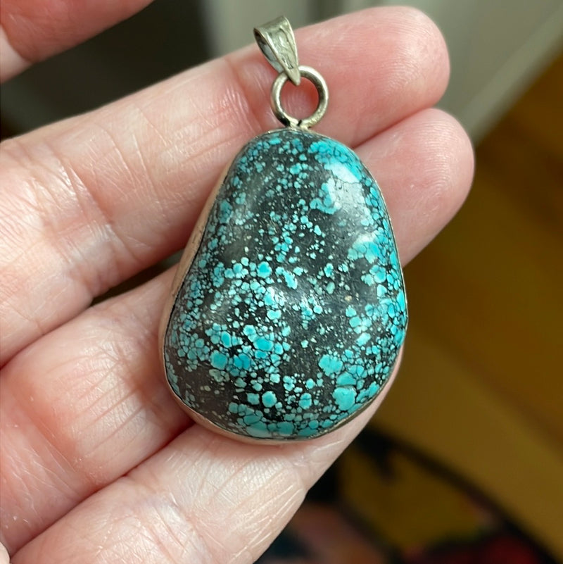 Turquoise Pendant - Sterling Silver - Vintage