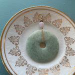 Large Jade Pendant - Lavender Jade and Tourmaline - Gold Filled - Handmade