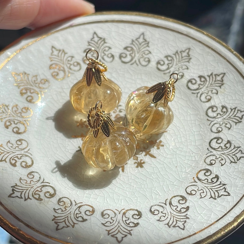 Carved Citrine Pumpkin Pendant - Gold Filled - Handmade