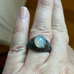 Moonstone Ring - Swirl Design - Oxidized Sterling Silver - Vintage