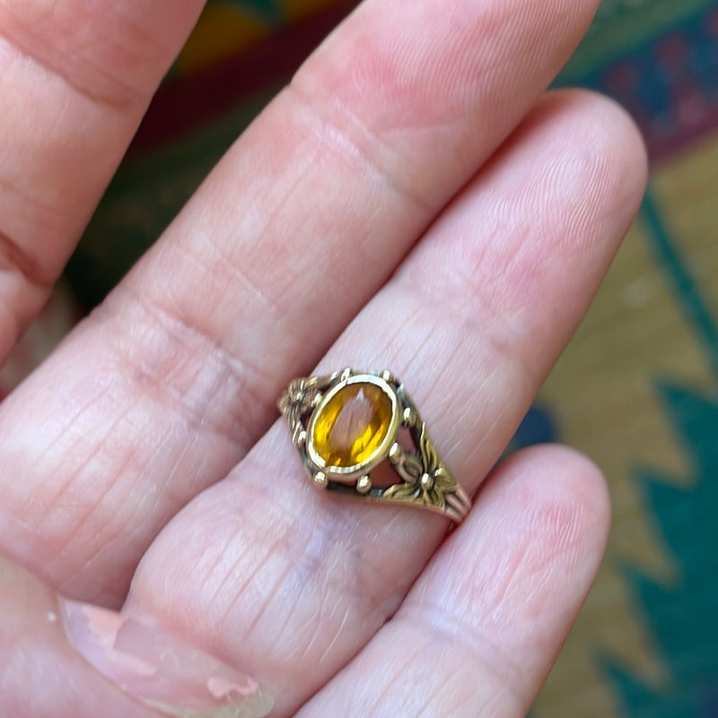 Yellow Paste Ring - Floral - 10k Gold - Vintage