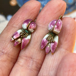 Enamel Orchid Flower Earrings - Sterling Silver - Vintage
