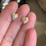 Heart Earrings - CZ - 14k Gold - Vintage