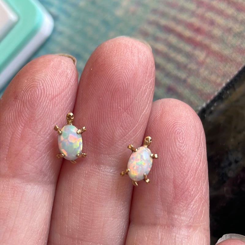 Opal Turtle Earrings - 14k Gold - Vintage