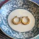 Ridged Gold Hoop Earrings - 14k Gold - Vintage