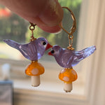 Bird Mushroom Earrings - Gold Filled - Handmade