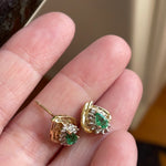 Emerald Diamond Halo Stud Earrings - 10k Gold - Vintage
