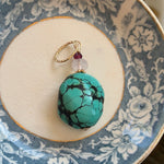 Turquoise Pendant - Lavender Moon Quartz and Garnet - Gold Filled