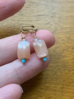 Peach Moonstone Earrings - Turquoise and Mother of Pearl - Gold Filled - Handmade