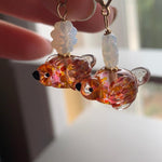 Rainbow Glass Bird Earrings - Gold Filled - Handmade