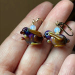 Glass Rabbit Earrings  - Brown and Purple - Opal Glass Beads - Gold Filled - Handmade
