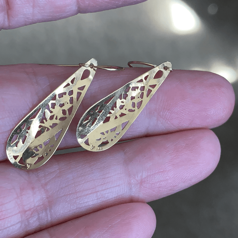 Filigree Drop Earrings - 14k Gold - Vintage