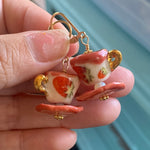 Ceramic Tea Cup Earrings - Opal Glass - Handmade